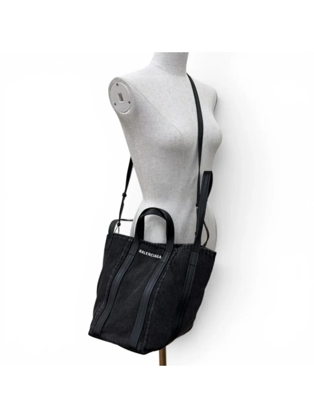 Balenciaga Everyday North South Small Denim Leather 2-Way Shoulder Handbag Black